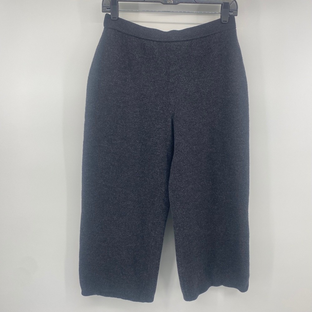 St. John Collection Knit Pant Women 10 Charcoal Gray Wide Leg Cropped Marie Gray